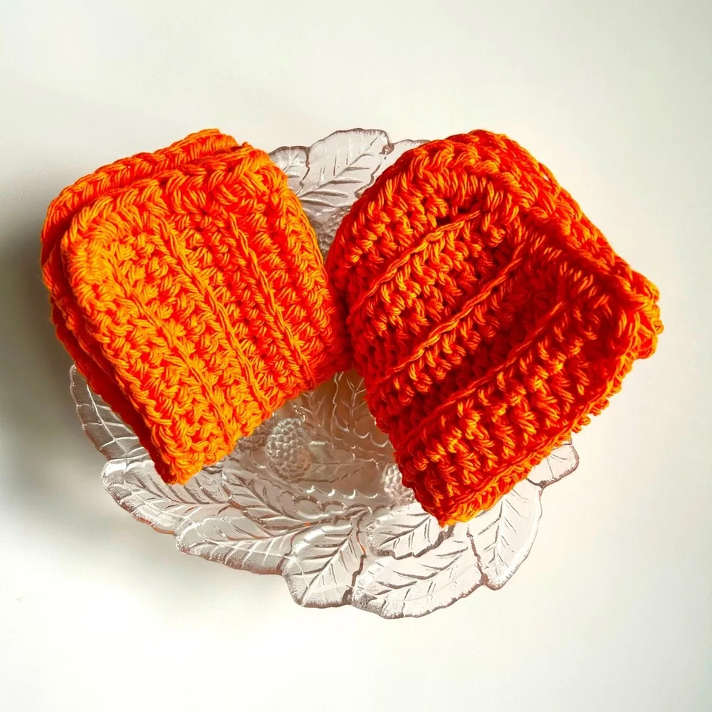 HAND CRAFTED Colorful Tangerine 100% Cotton All Purpose Wash or Dish Cloths